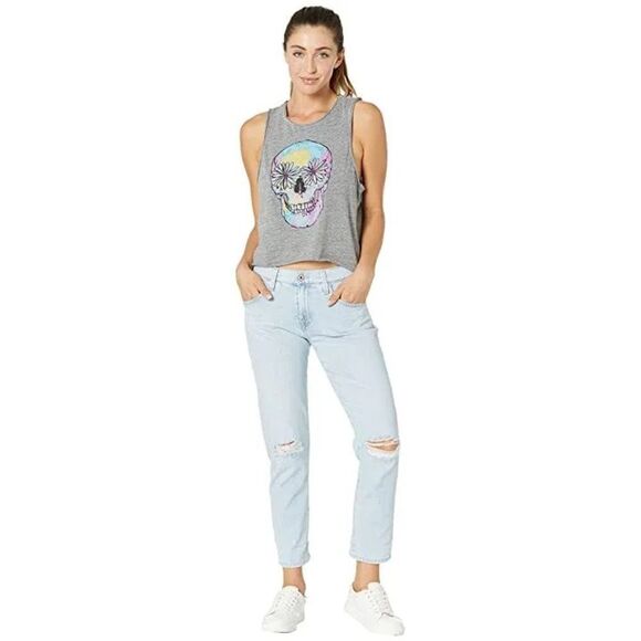 NWT Chaser Flower Skull Grey Racerback Tank - Picture 10 of 10